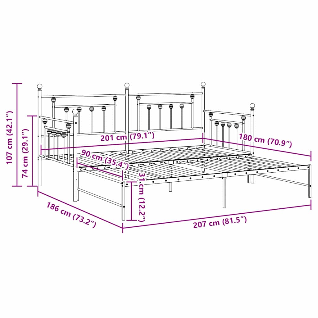 Daybed Frame Black 90 x 200 cm Steel