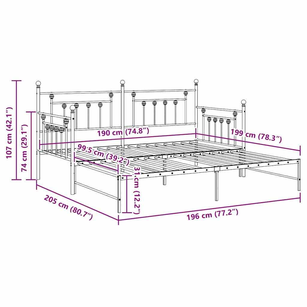 Daybed Frame Black 100 x 190 cm Steel