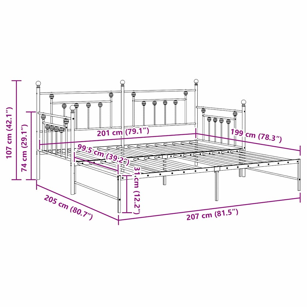 Daybed Frame White 100 x 200 cm Steel