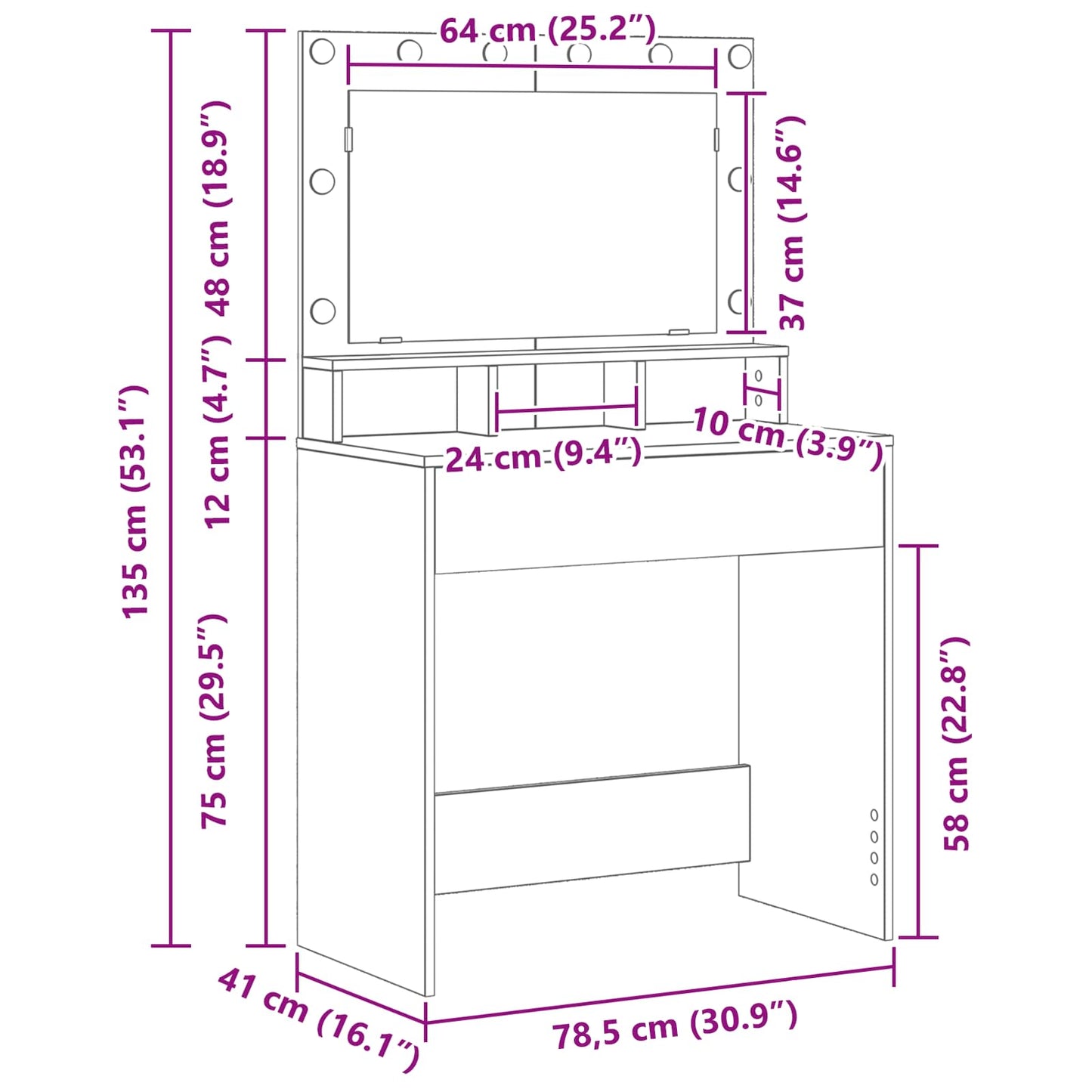 Dressing Table Grey Sonoma 78.5 x 41 x 135 cm Engineered Wood