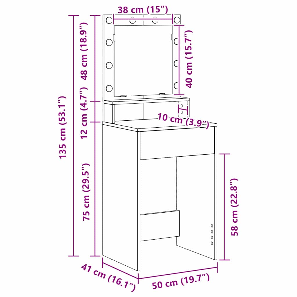 Dressing Table Black Oak 50 x 41 x 135 cm Engineered Wood