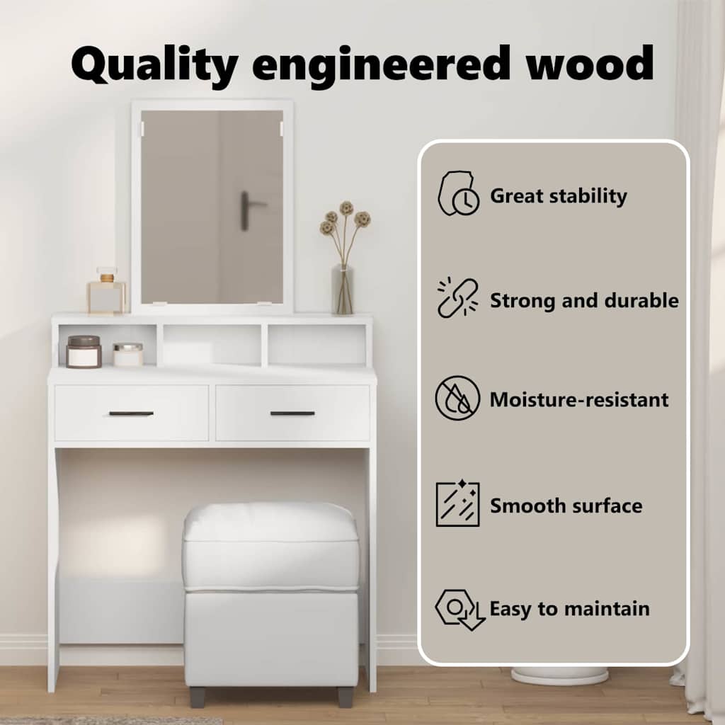 Dressing Table White 79 x 41 x 140 cm Engineered Wood