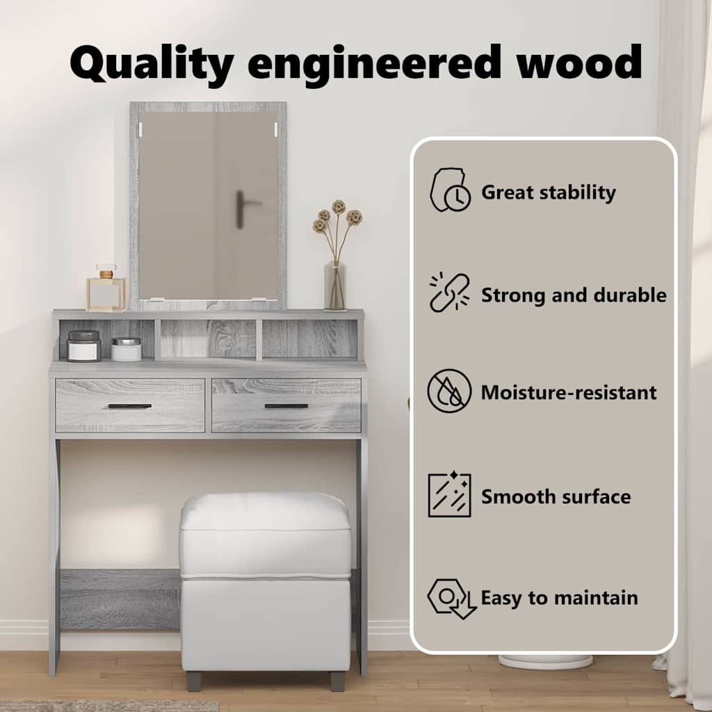 Dressing Table Grey Sonoma 79 x 41 x 140 cm Engineered Wood