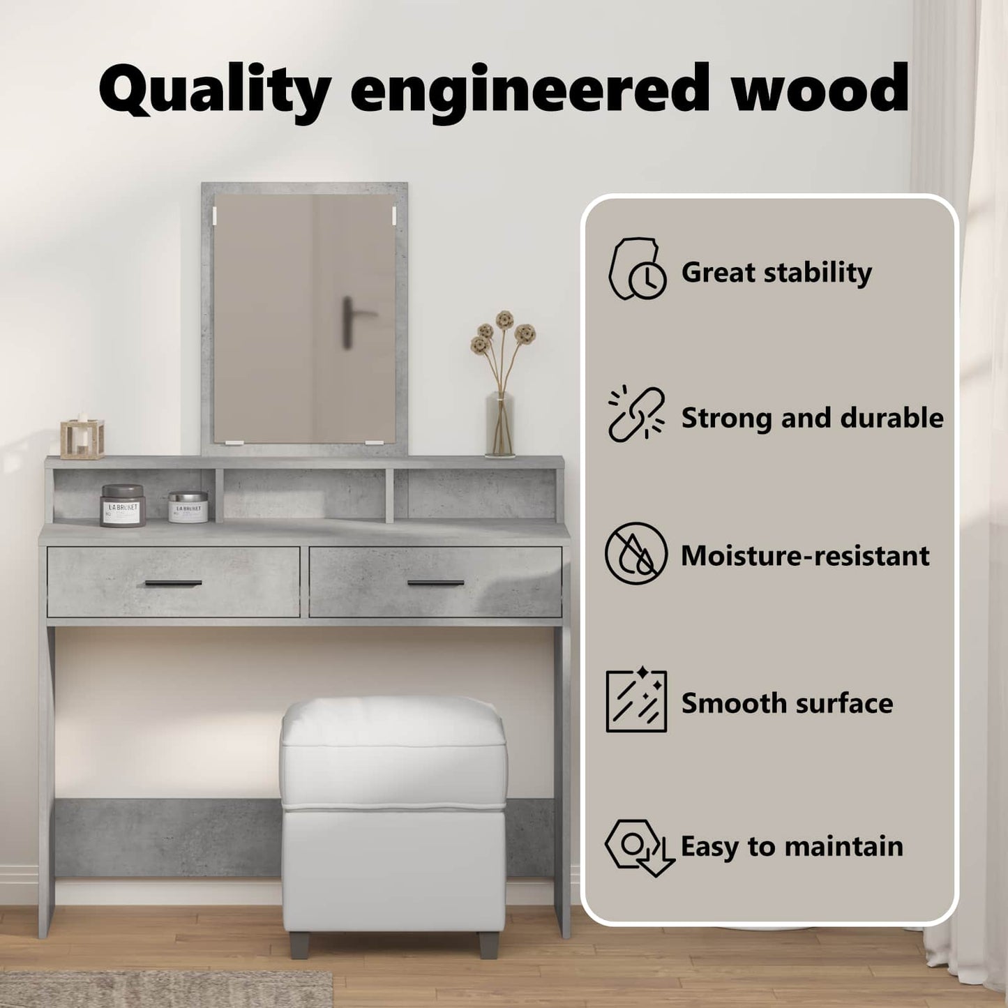 Dressing Table Concrete Grey 100 x 41 x 140 cm Engineered Wood