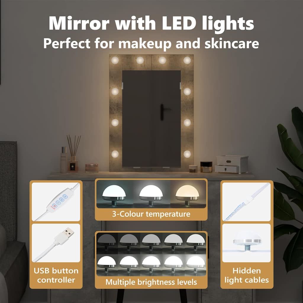 Dressing Table Light Grey 102 x 33 x 135 cm Engineered Wood