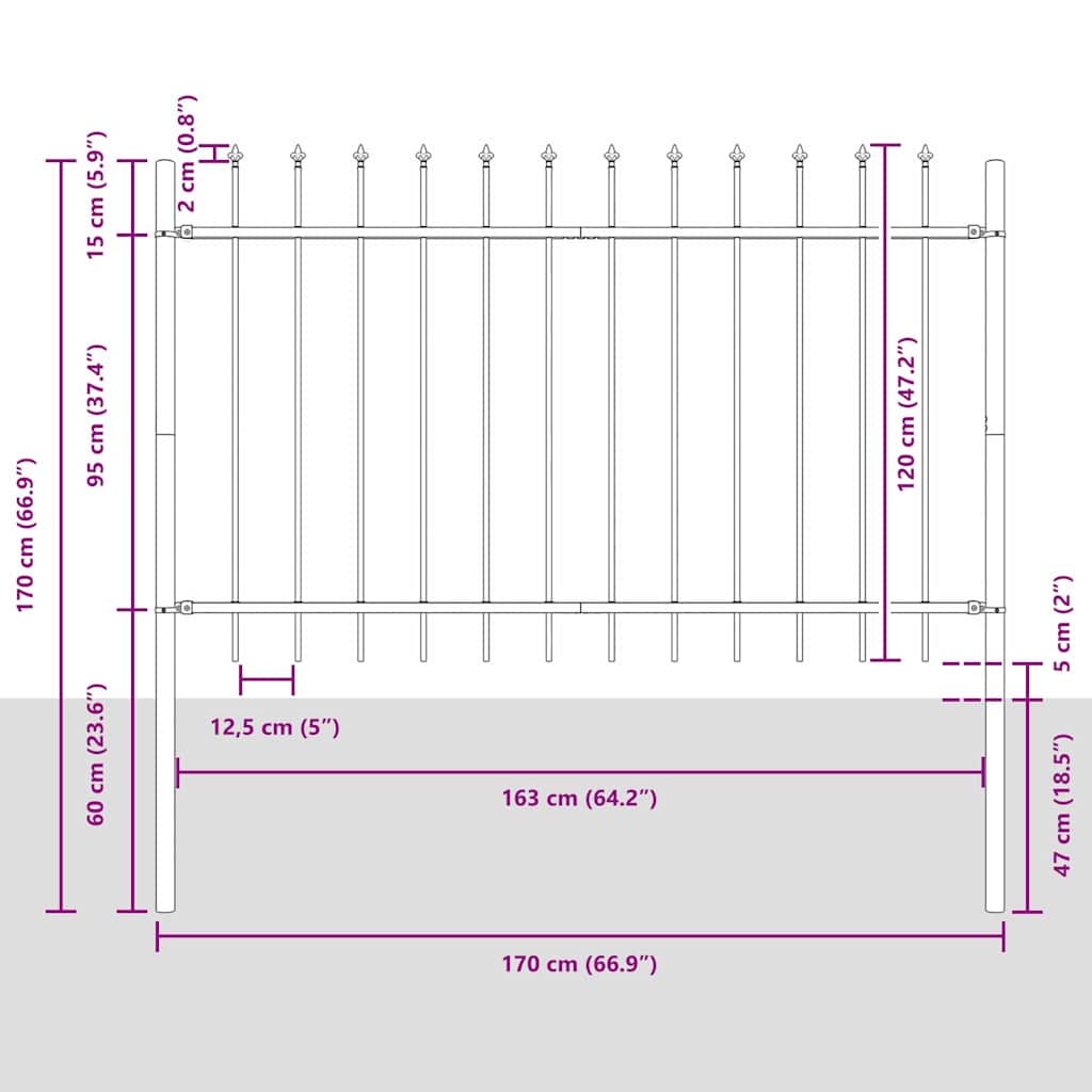 Garden Fence 6 pcs Grey 10.2 x 1.2 m Powder-coated Steel