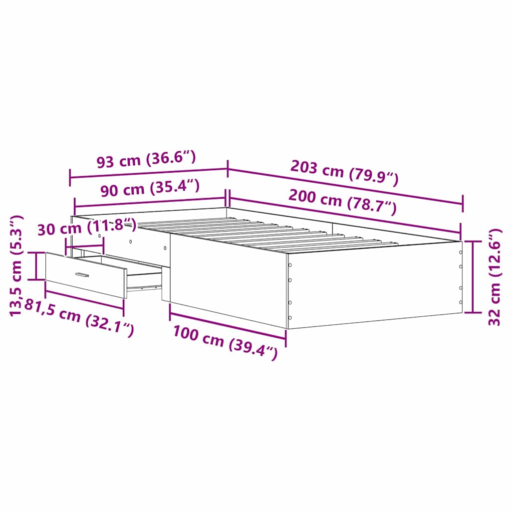 Bed Frame with Drawer Artisan Oak 90 x 200 cm Engineered Wood