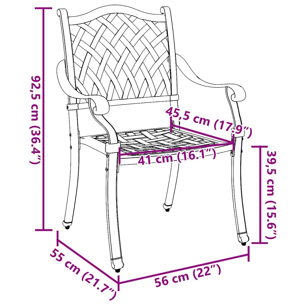 Garden Chair 2 pcs Bronze 56 x 55 x 92.5cm Aluminium