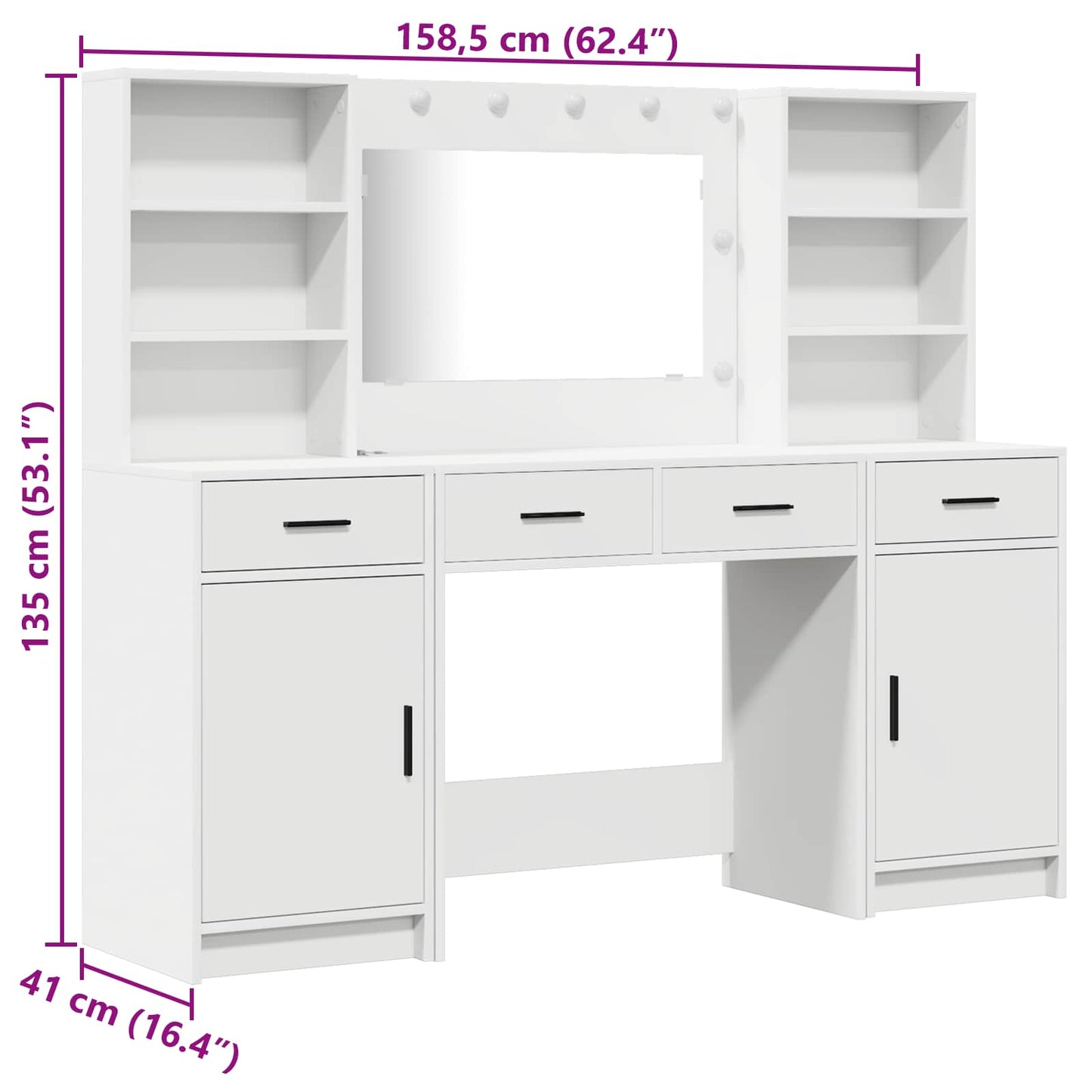 Dressing Table Set with Drawer 3 pcs White Engineered Wood