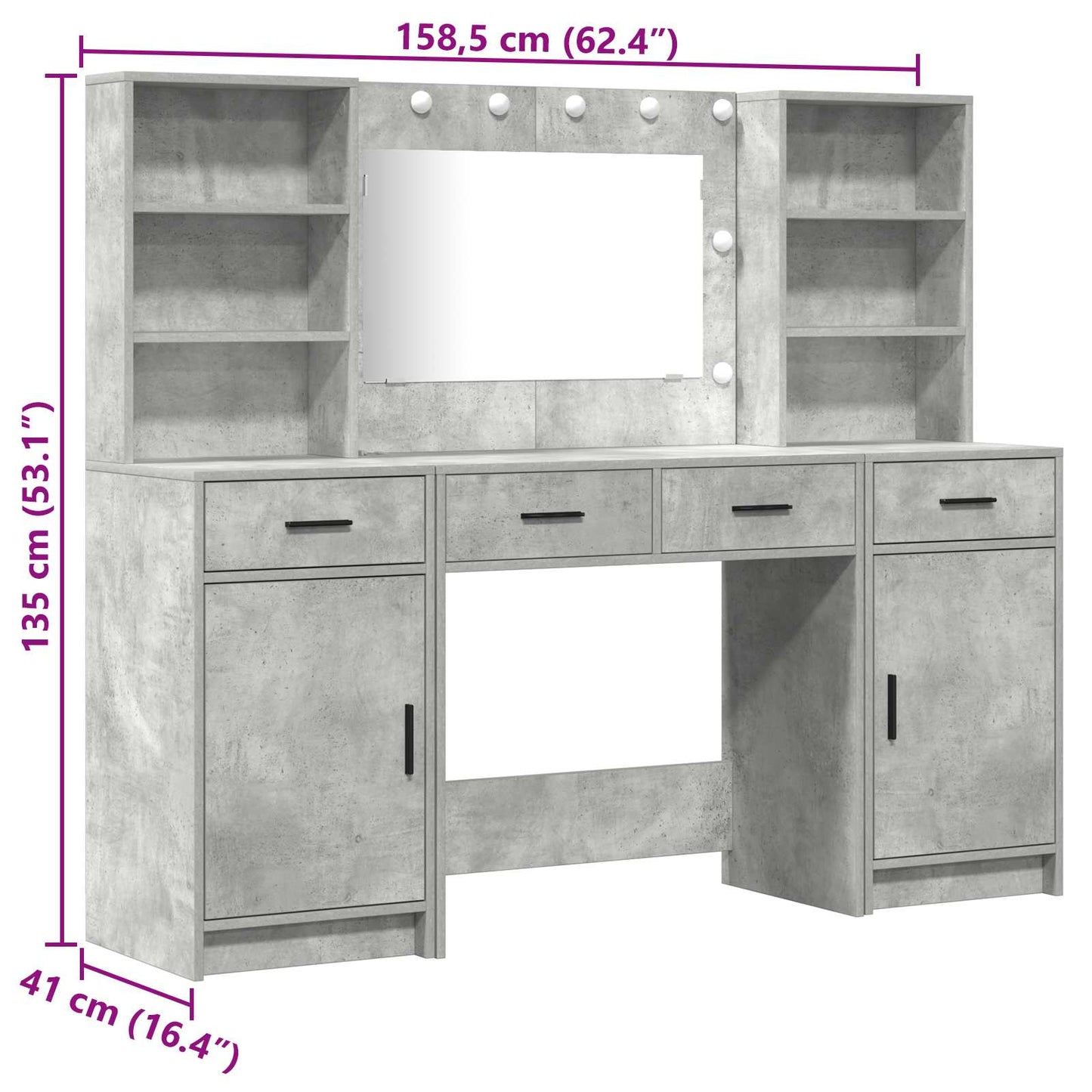 Dressing Table Set 3 pcs Concrete Grey Engineered Wood