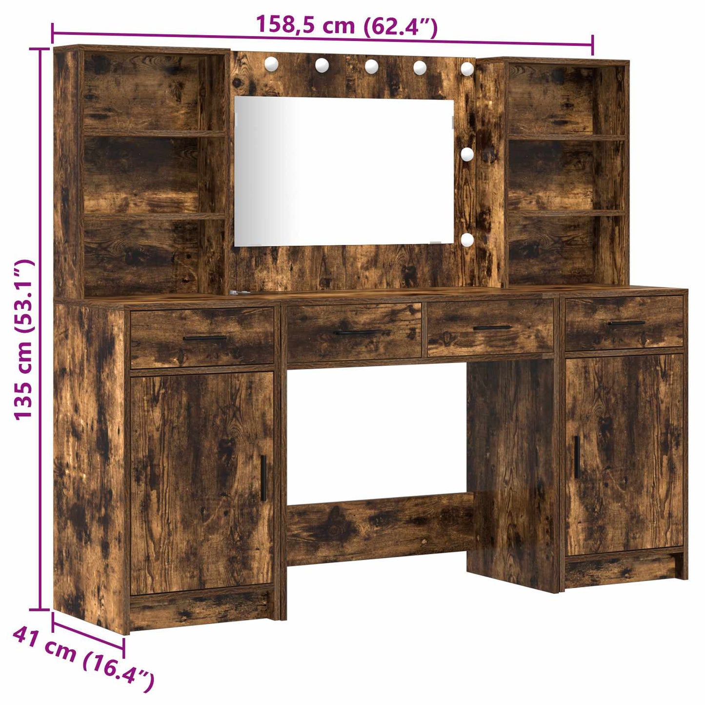 Dressing Table Set with Drawer 3 pcs Smoked Oak Engineered Wood