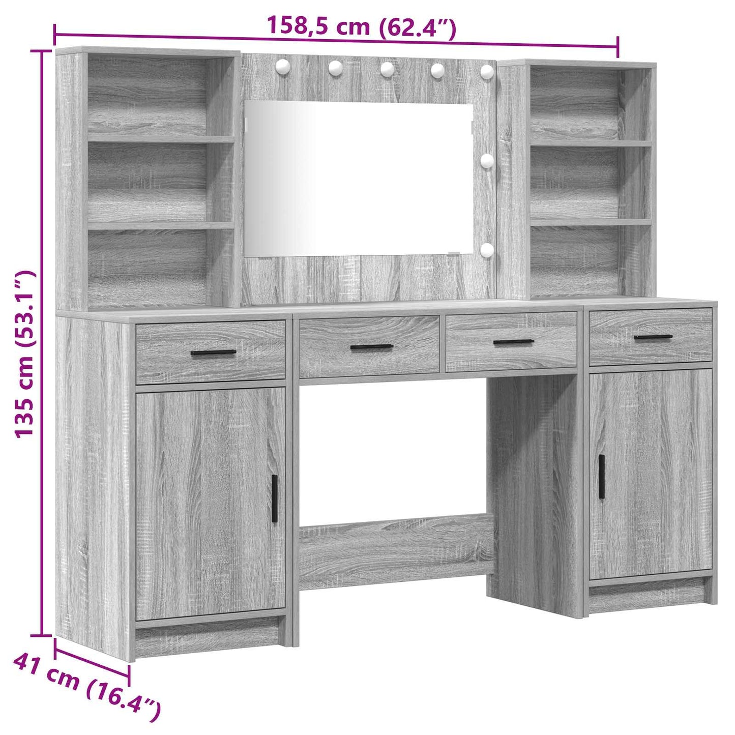 Dressing Table Set with Shelf 3 pcs Grey Sonoma Engineered Wood