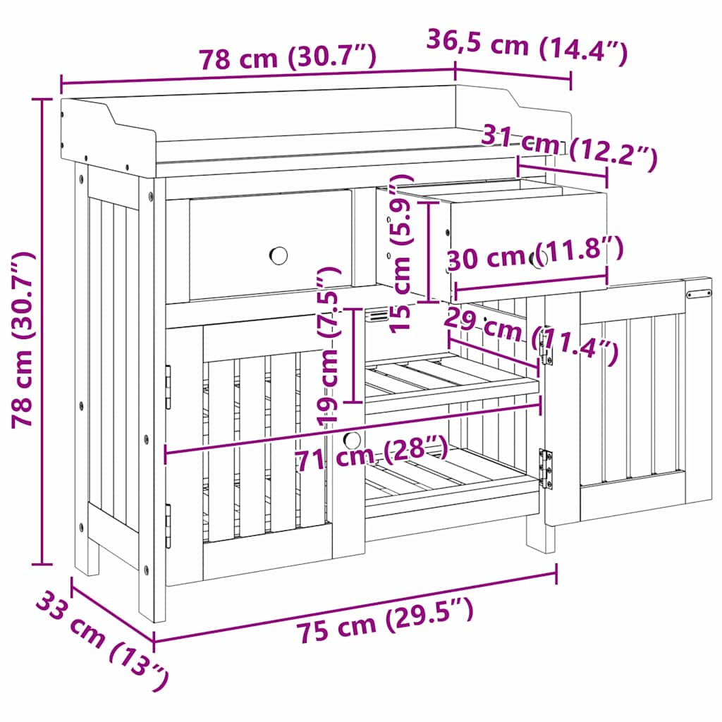 Garden Cabinet Natural 78 x 36.5 x 78cm Solid Acacia Wood