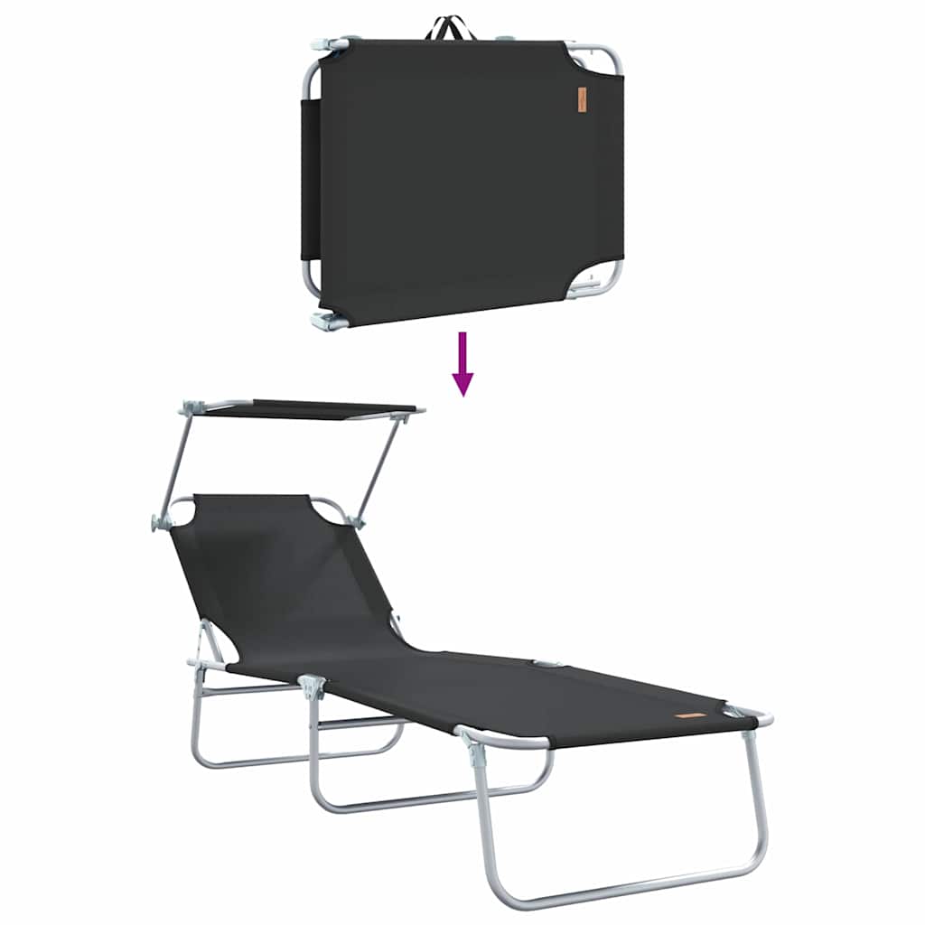 Sun Lounger Folding 2 pcs Black 58 x 188 x 77cm Polyester