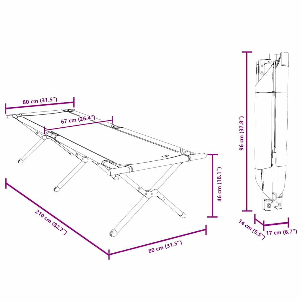 Folding Camping Bed Folding Grey 210 x 80 x 46 cm Oxford fabric