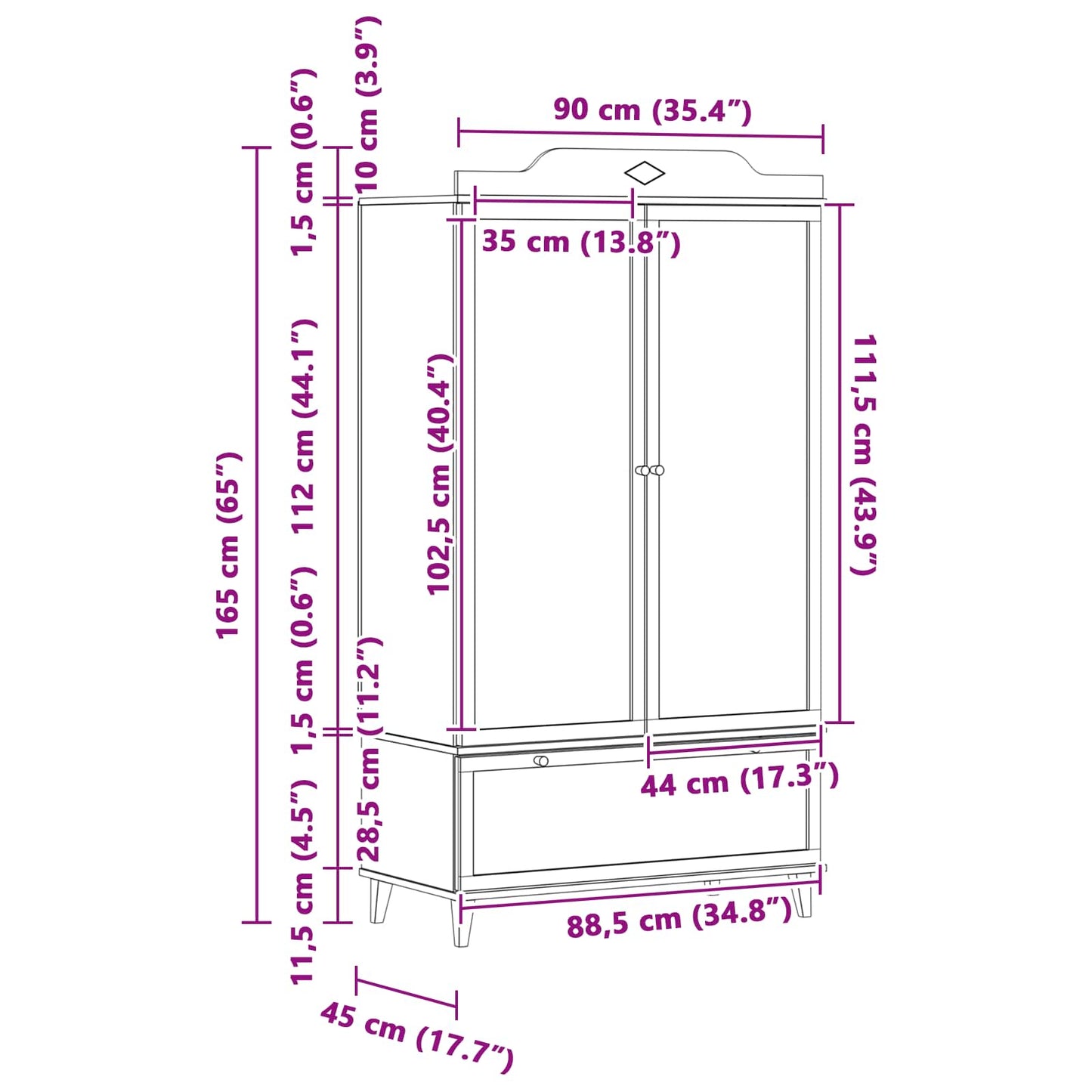 Chalkboard Wardrobe with Drawer ROROS White 90 x 45 x 165 cm