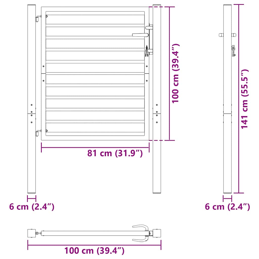 Garden Gate Lockable Black 100x100 cm Aluminium