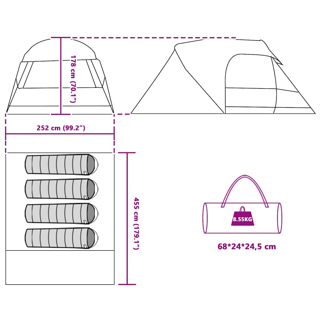 Dome Tent 4-Person with Roof Blue 455 x 252 x 178 cm