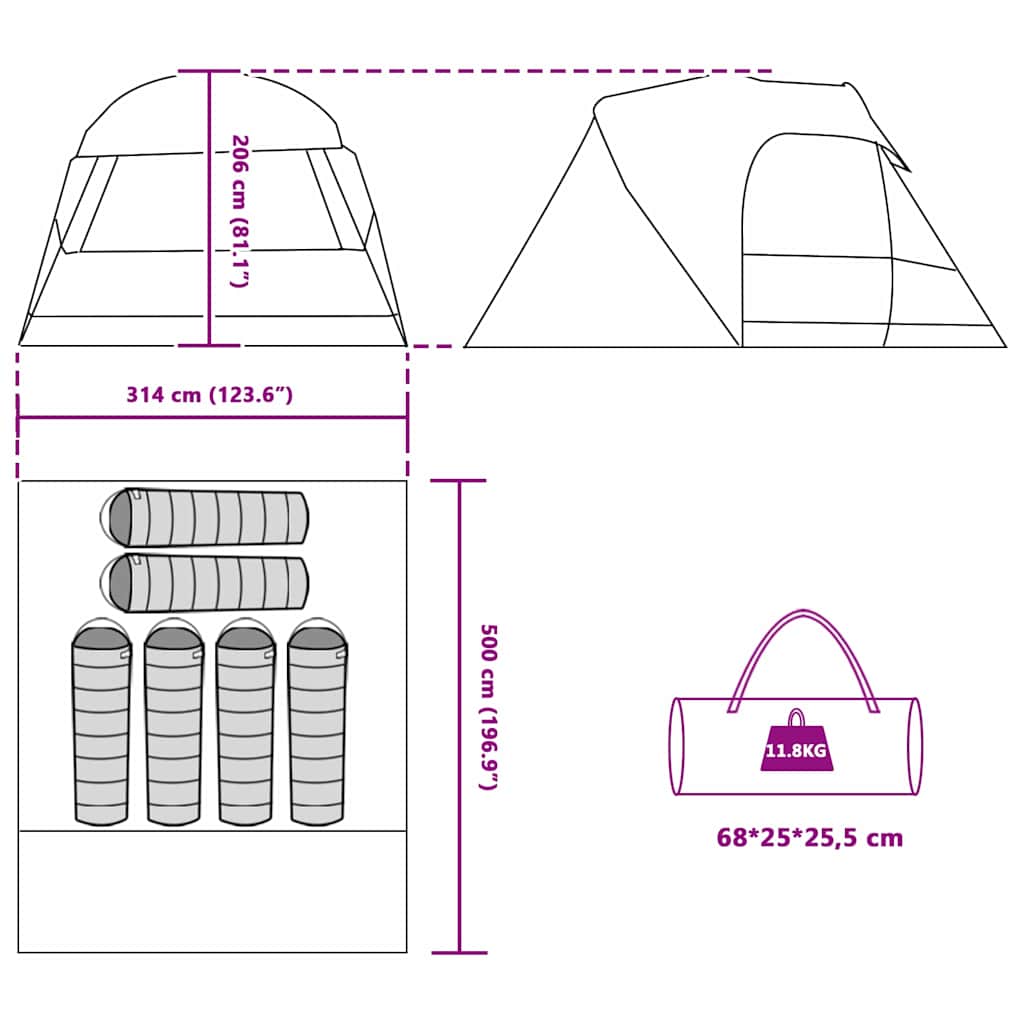 Dome Tent 6-Person with Roof Blue 500 x 314 x 206 cm