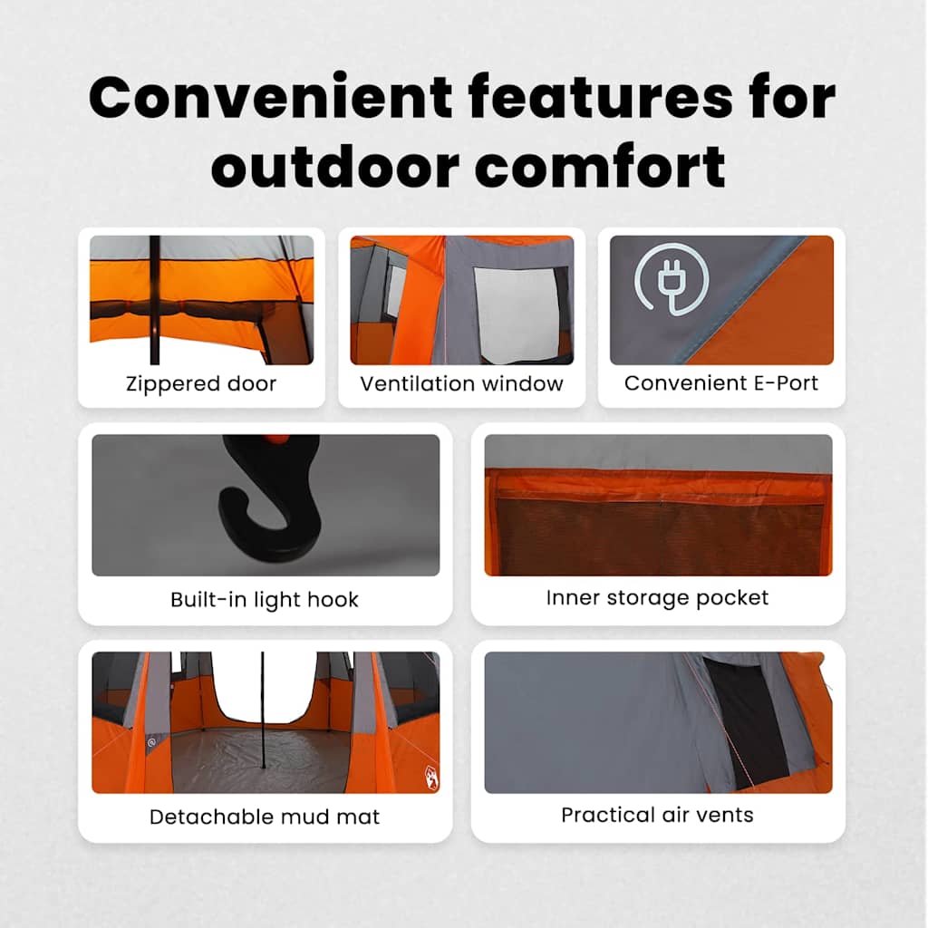 Cabin Tent 12-Person Grey and Orange 405 x 405 x 273 cm