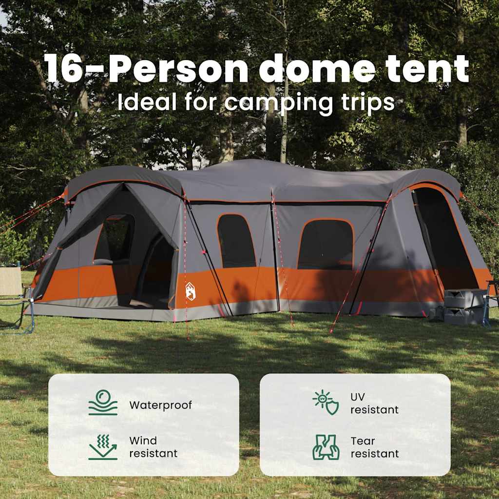 Tent 16-Person with Roof Grey and Orange 680 x 510 x 210 cm