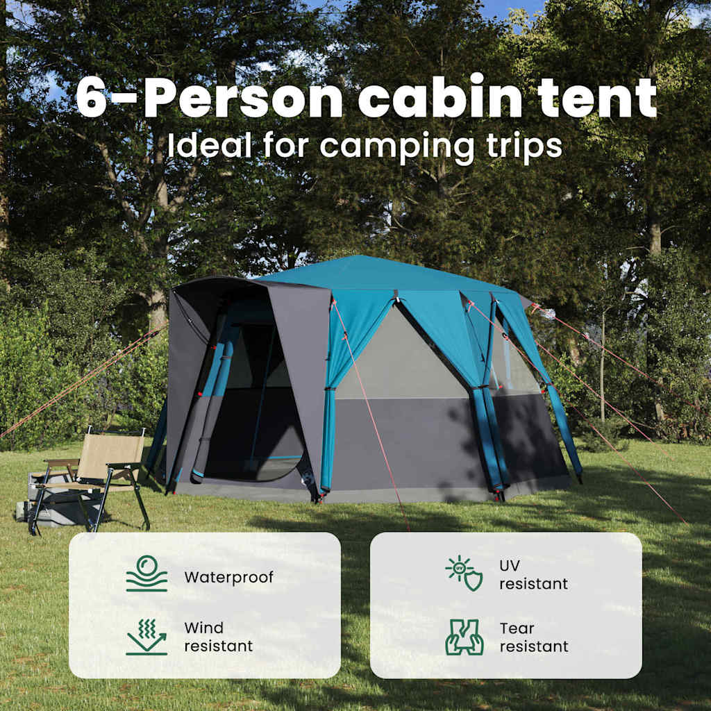 Cabin Tent 6-Person with Roof Blue 425 x 396 x 222 cm