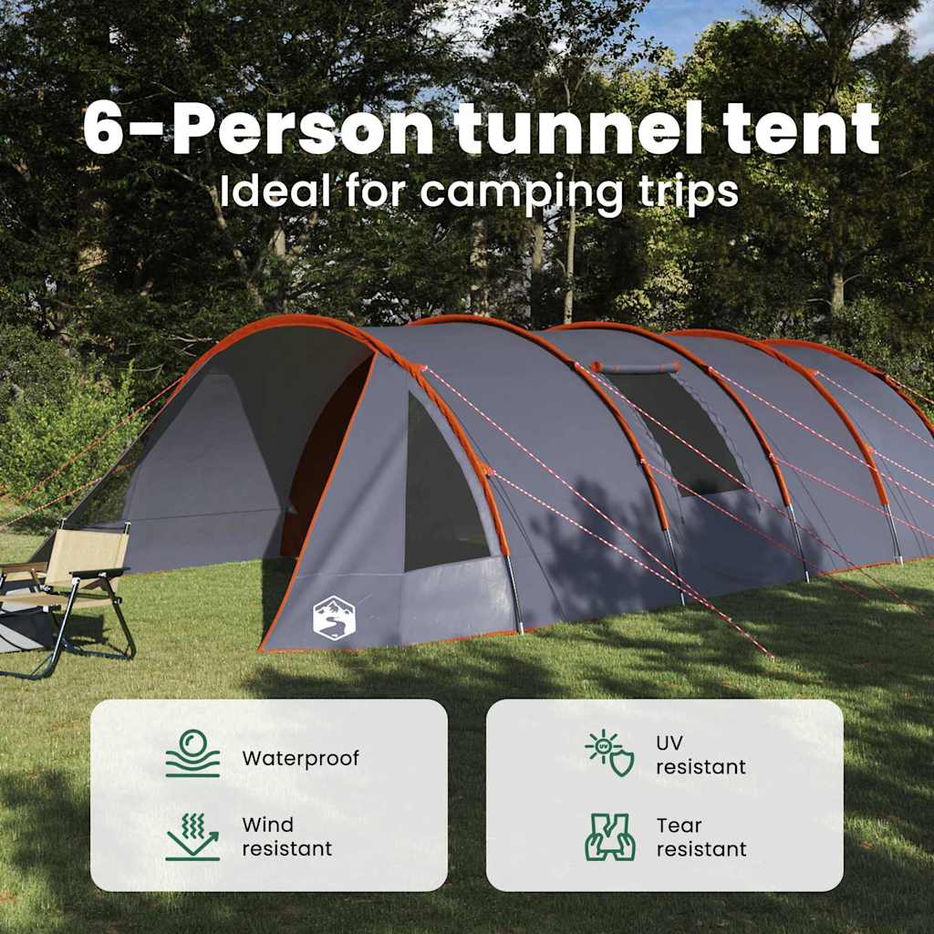 Tunnel Tent 6-Person Grey and Orange 890 x 470 x 220 cm