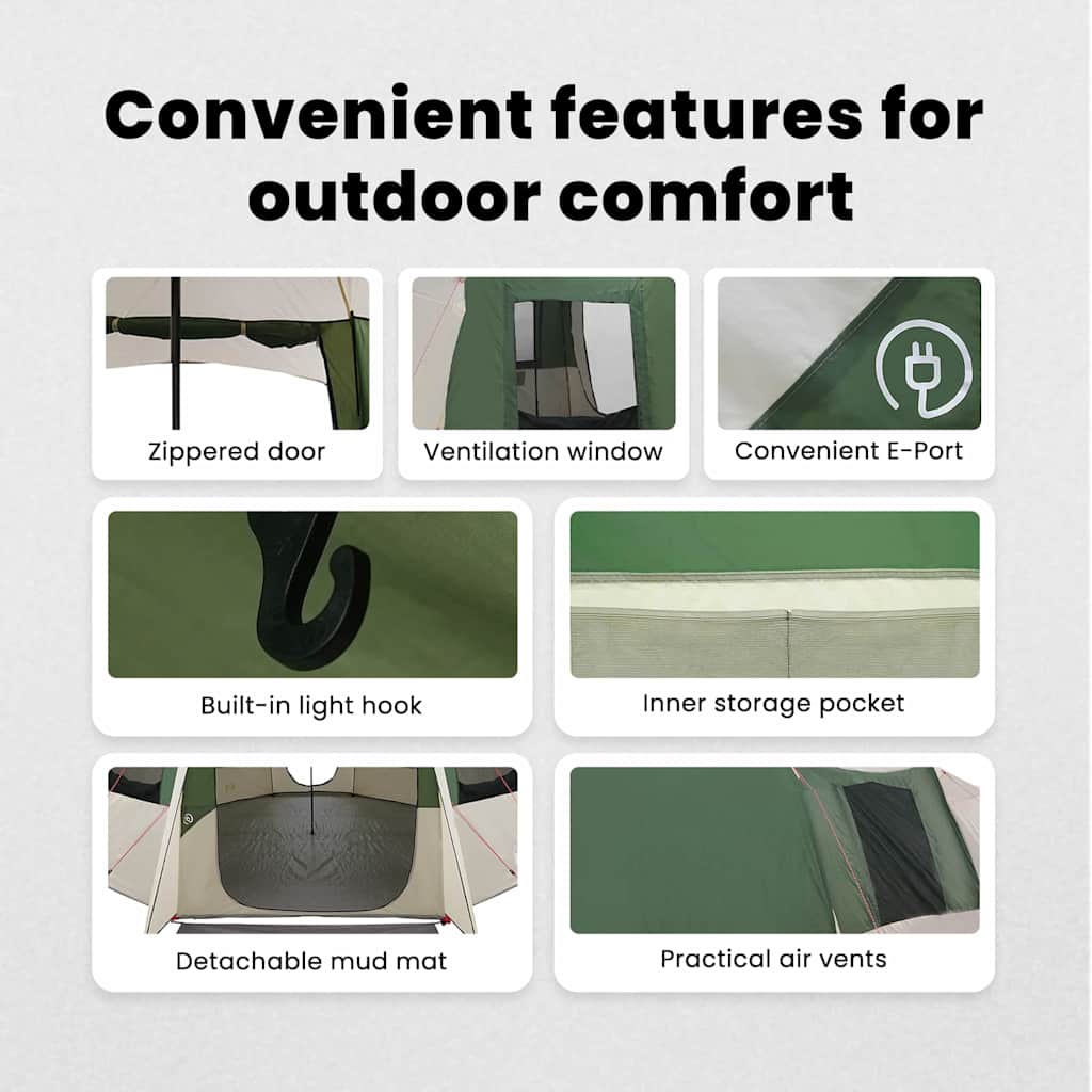 Cabin Tent 12-Person Green and Grey 500 x 500 x 294 cm