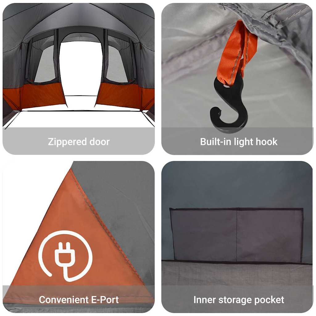 Family Tent 12-Person Grey and Orange 760 x 645 x 230 cm