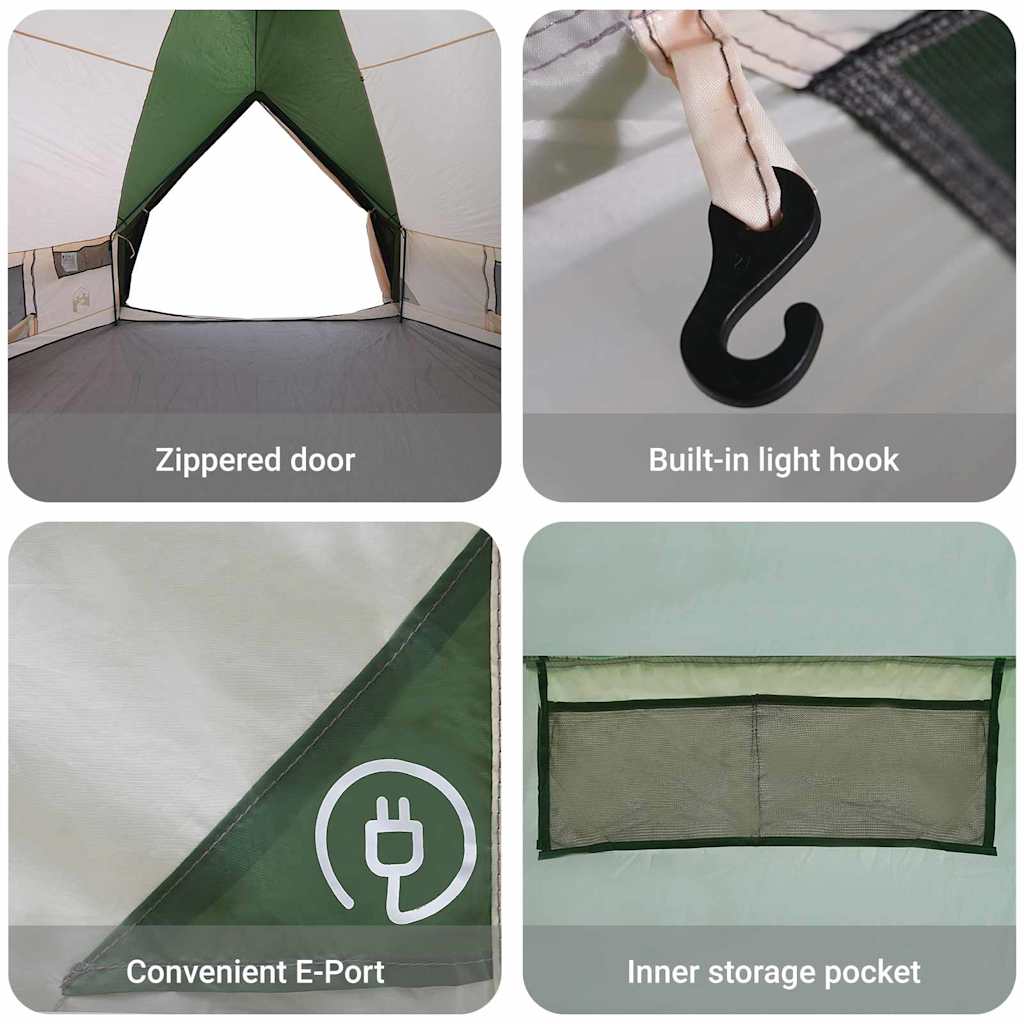 Teepee Tent 10-Person Green and White 567 x 470 x 242 cm