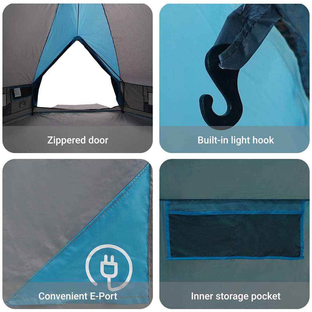 Teepee Tent 8-Person with Roof Blue and Grey 490 x 410 x 210 cm