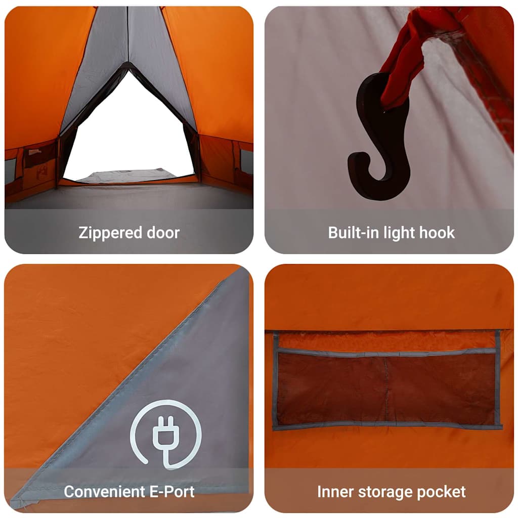 Teepee Tent 8-Person Grey and Orange 490 x 410 x 210 cm