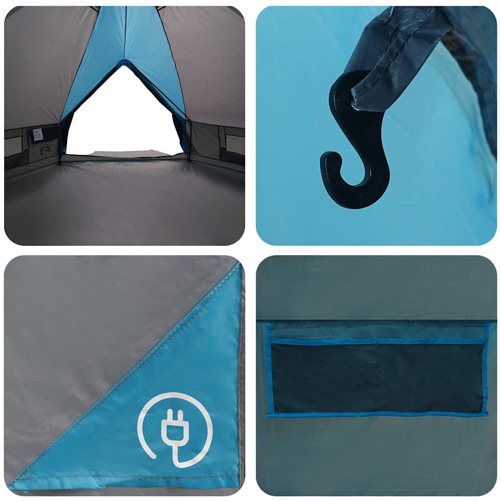 Teepee Tent 4-Person with Roof Blue and Grey 388 x 320 x 169 cm