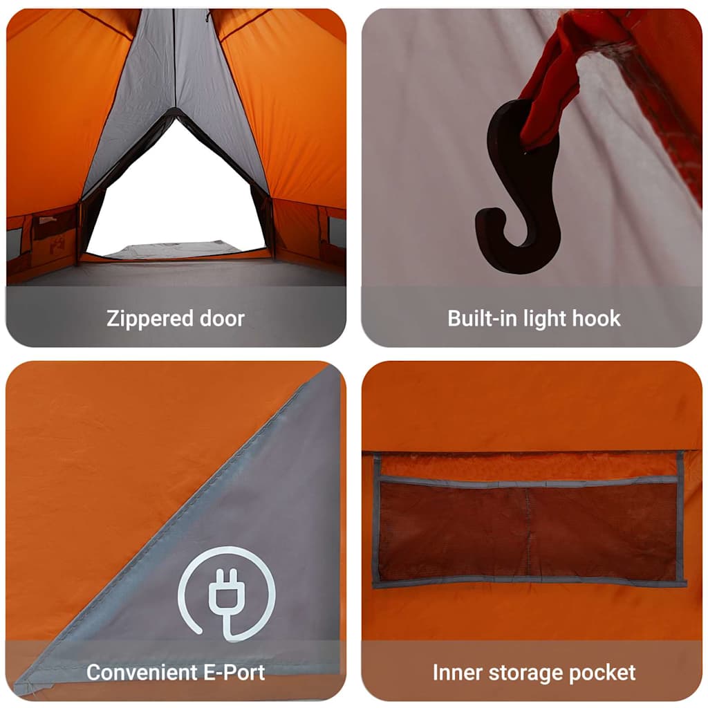 Teepee Tent 4-Person Grey and Orange 388 x 320 x 169 cm