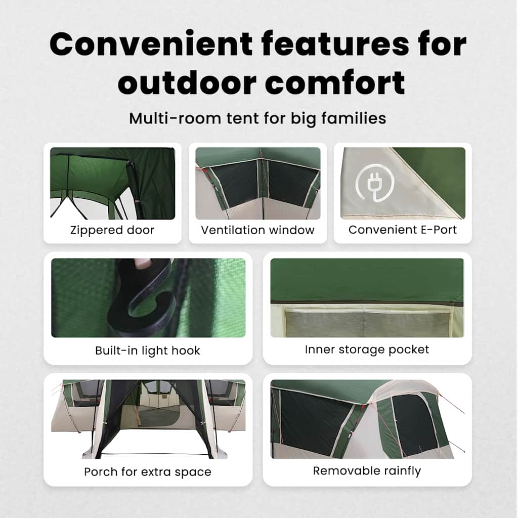 Family Tent 20-Person Green and White 745 x 700 x 217 cm