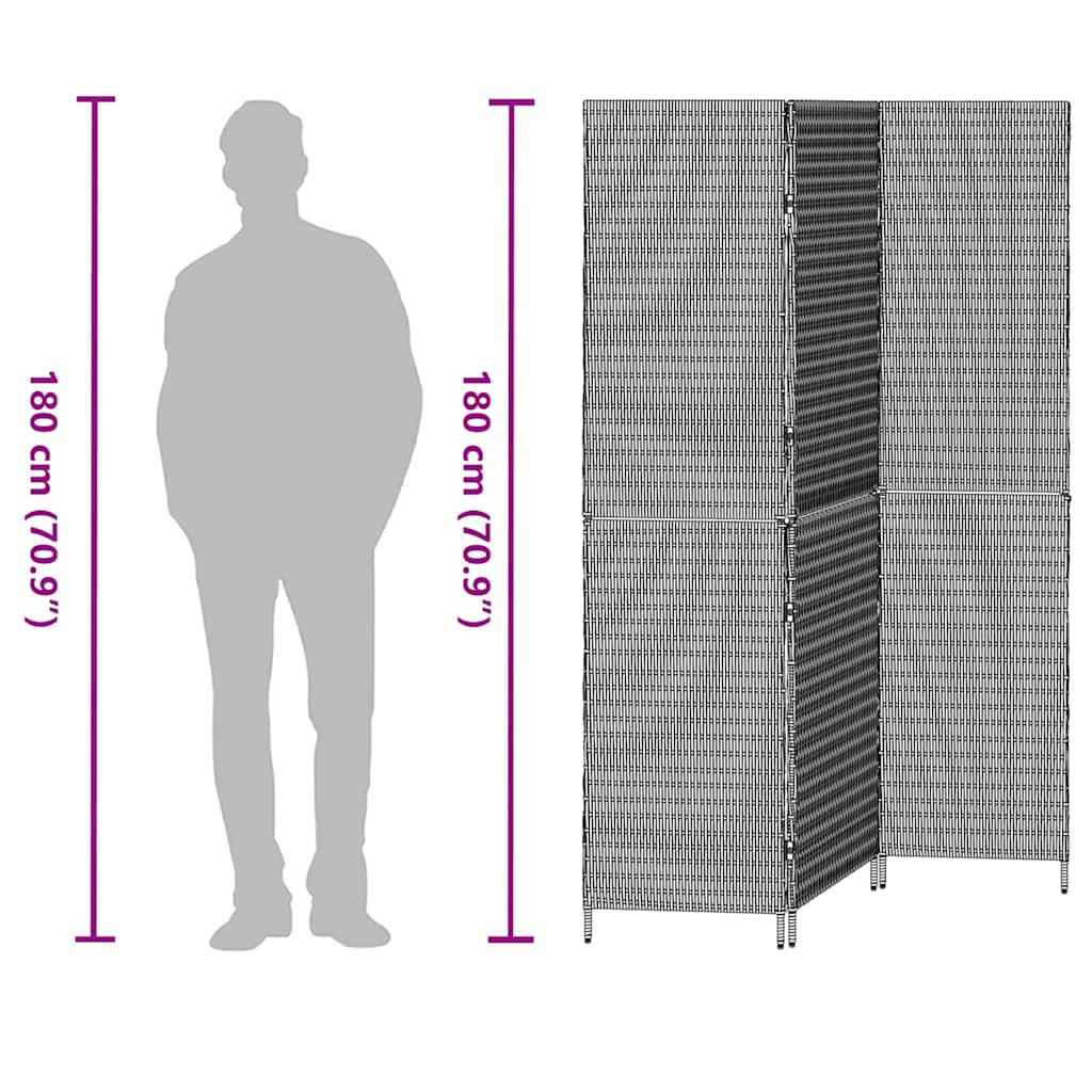 Room Divider Folding Manual Black 146 x 180 cm Poly Rattan