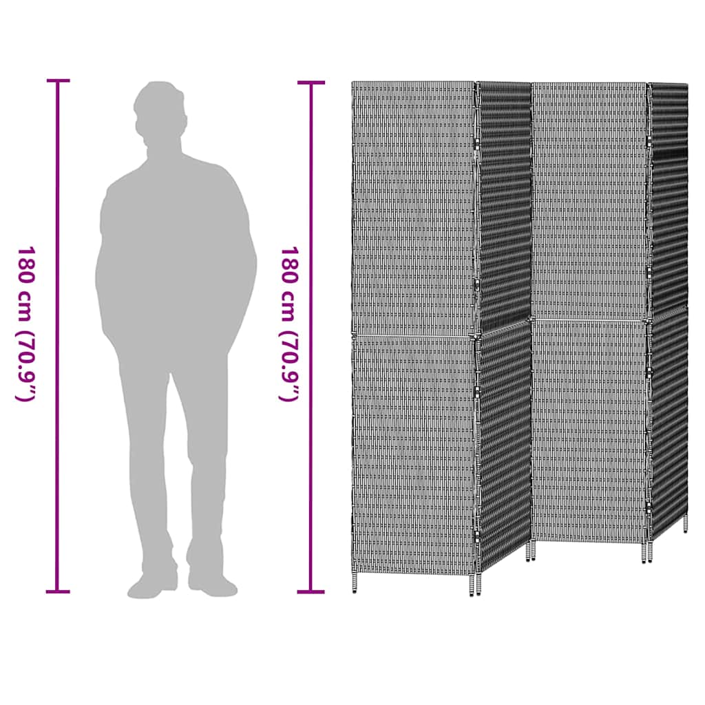 Room Divider Folding Manual Black 195 x 180 cm Poly Rattan