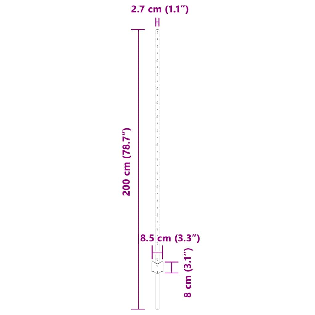Embedded Fence Post 11 pcs Silver 200 cm Powder-Coated Steel