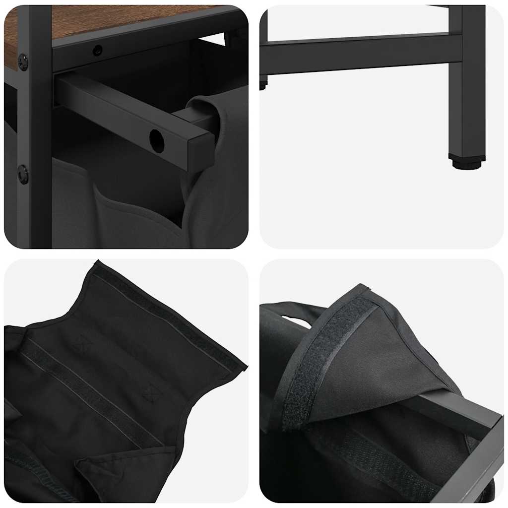 Laundry Basket 3 Compartments with Shelf Brown Oak
