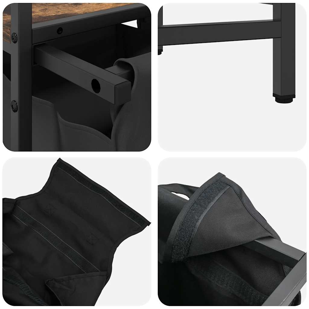 Laundry Basket 2 Compartments with Shelf Smoked Oak