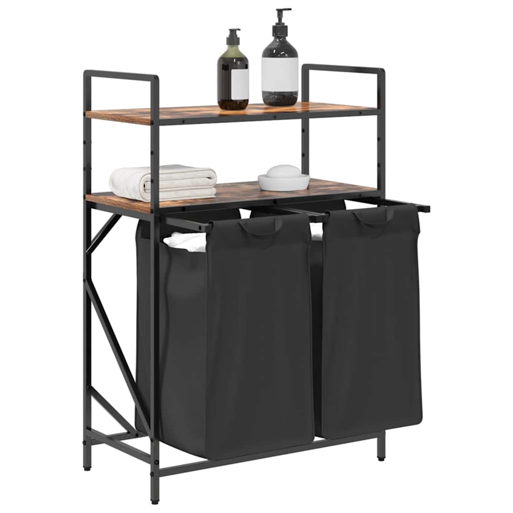 Laundry Basket 2 Compartments with Shelves Smoked Oak