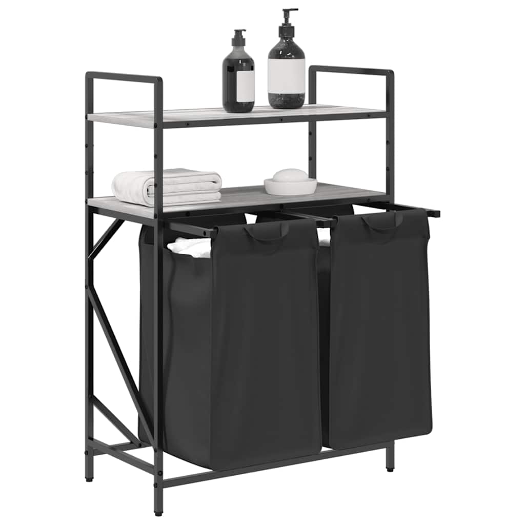 Laundry Basket 2 Compartments with Shelves Grey Sonoma