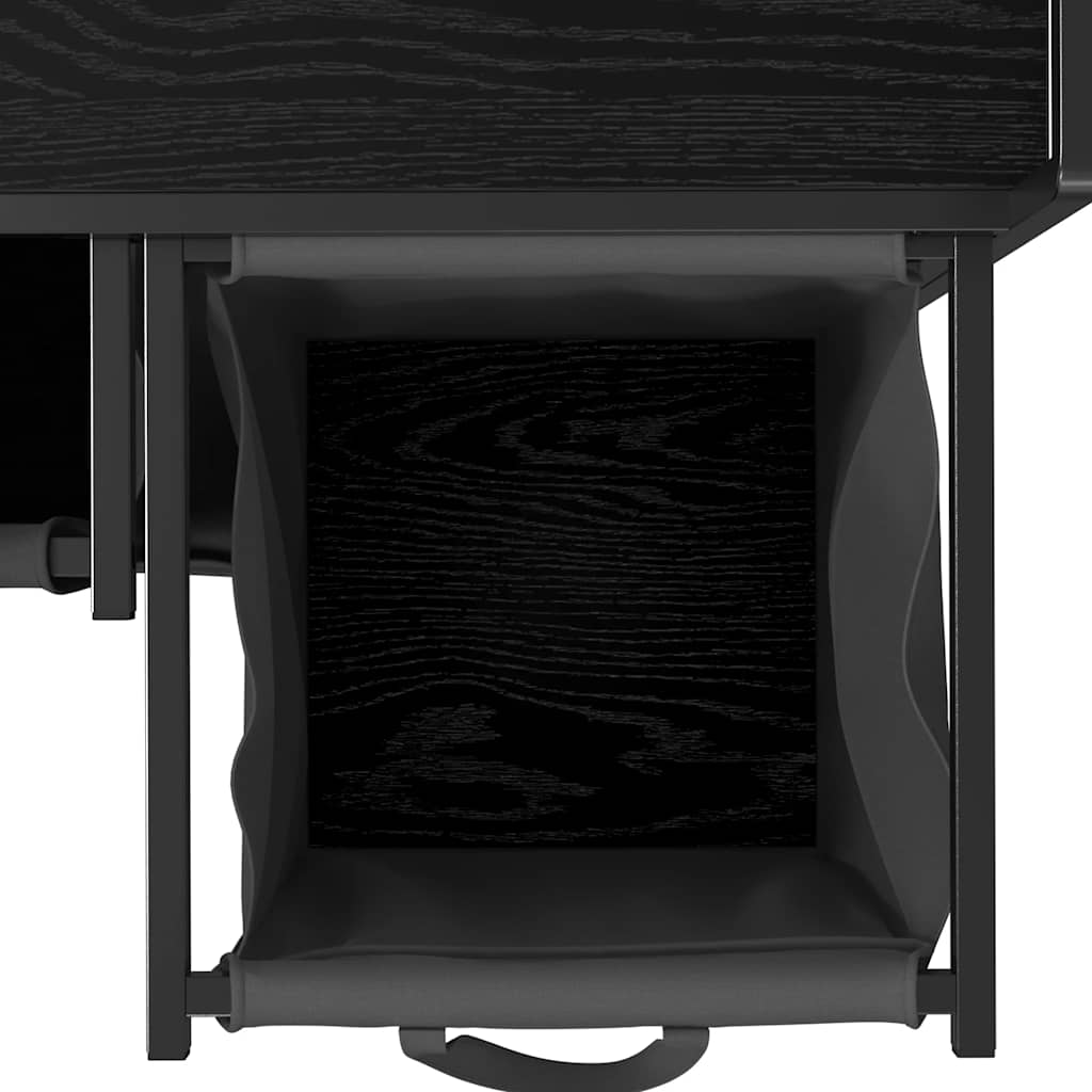 Laundry Basket 2 Compartments with Wheels Black Oak