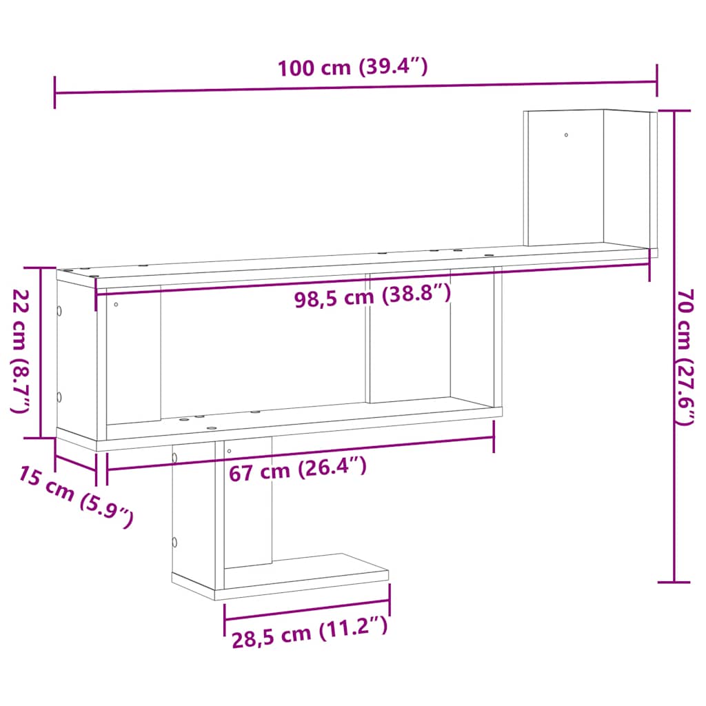 Wall Shelf Black Oak 100x15x70 cm Engineered Wood