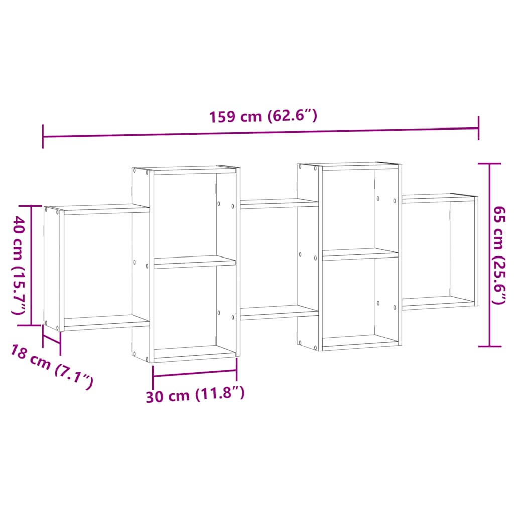 Wall Shelf Black Oak 159x18x65 cm Engineered Wood