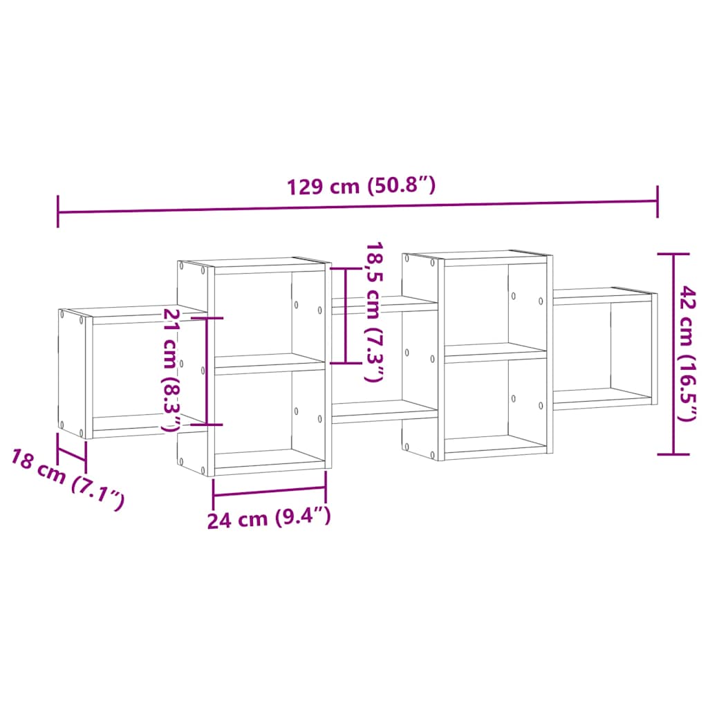 Wall Shelf Black Oak 129x18x42 cm Engineered Wood
