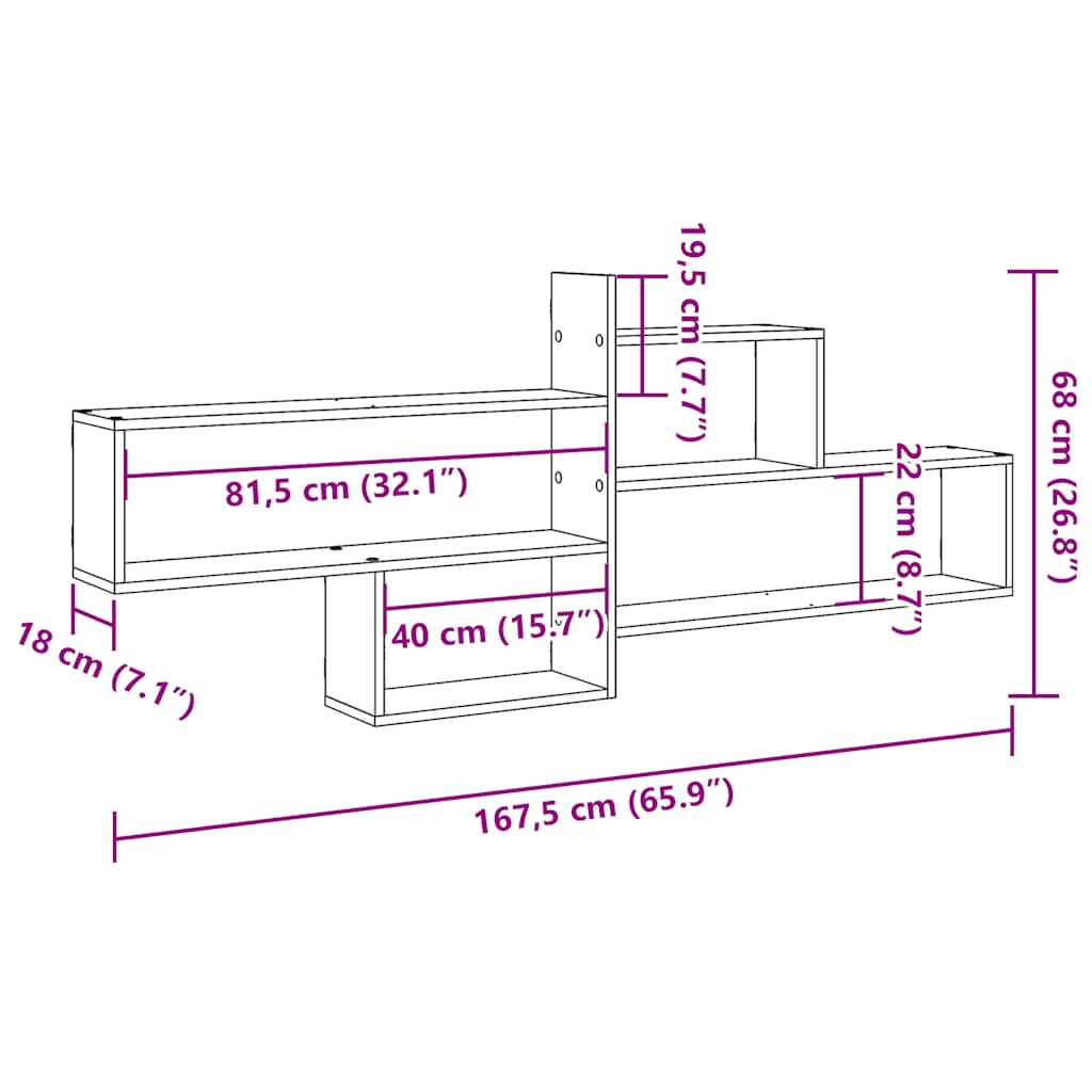 Wall Shelf Black Oak 167.5x18x68 cm Engineered Wood