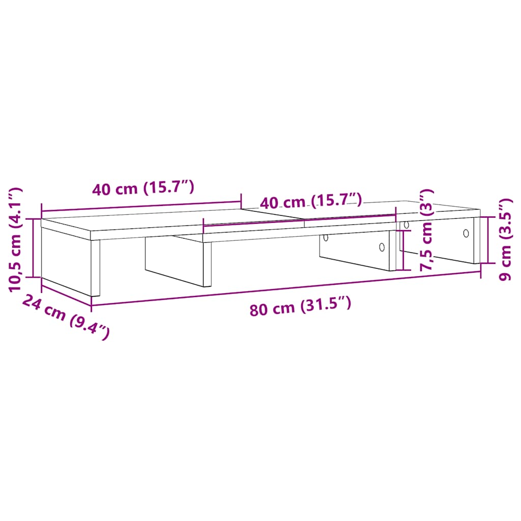 Monitor Stand Riser Adjustable Black Oak 80x24x10,5 cm