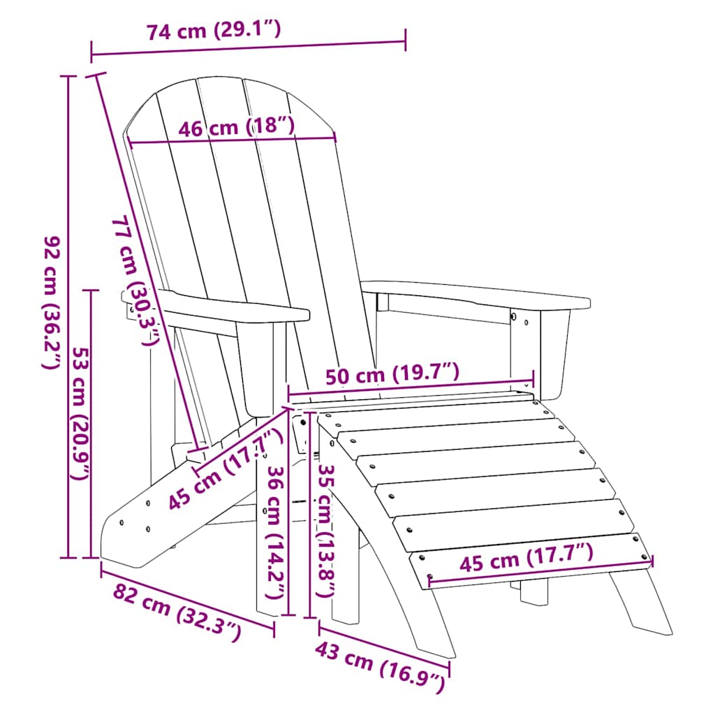 Adirondack Chair Light Grey 82 x 74 x 92 cm HDPE