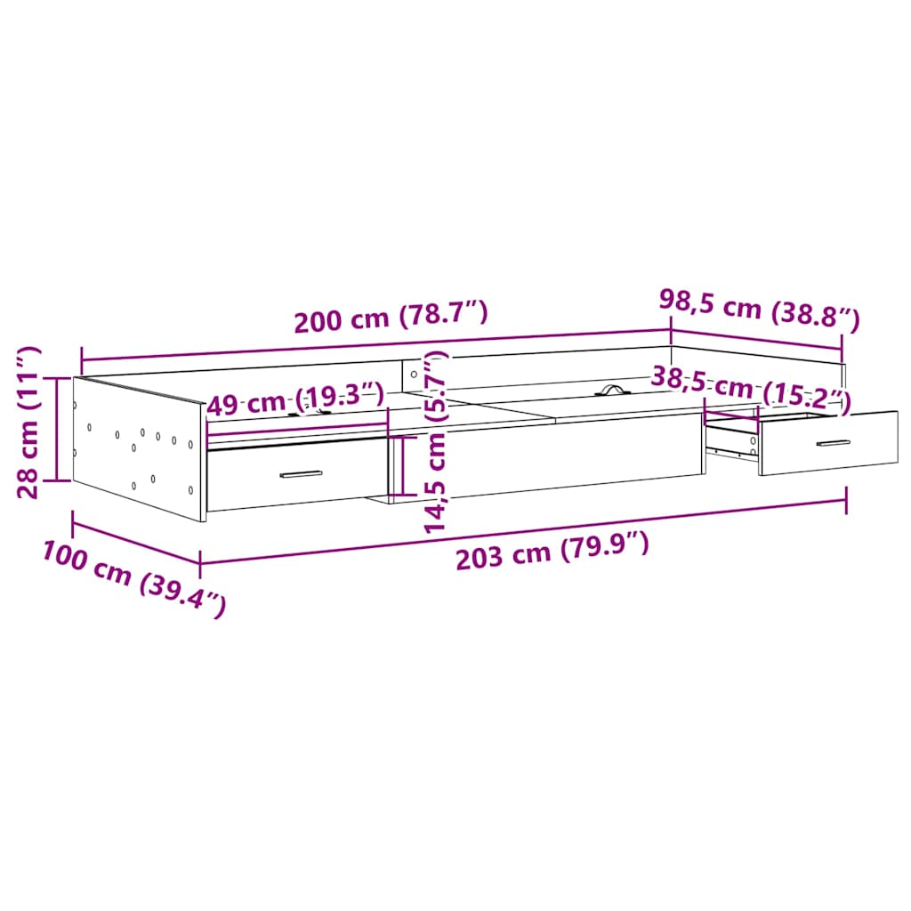 Bed Frame Concrete Grey 98.5 x 200 cm Engineered Wood